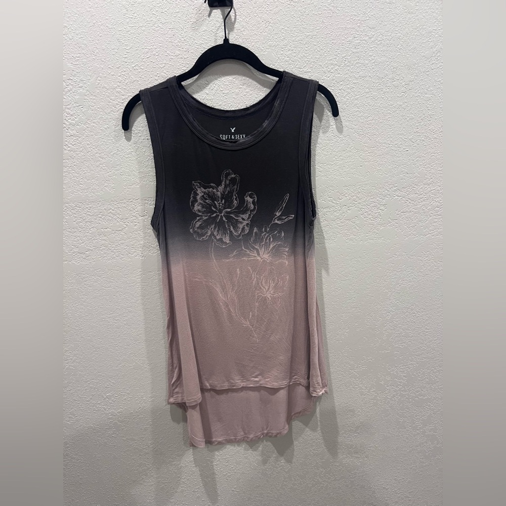 American Eagle Soft & Sexy Black and Pink Floral Tank